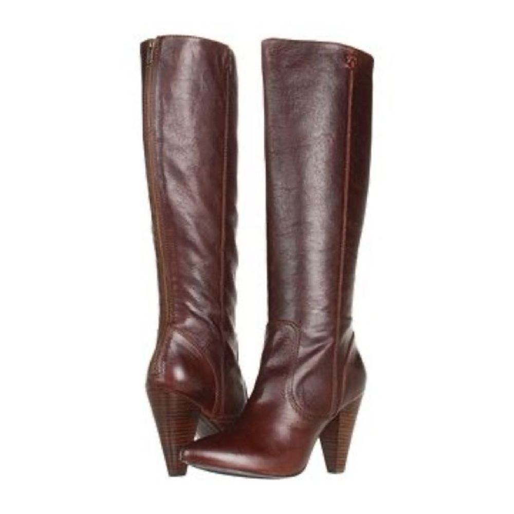 FRYE Chocolate Brown Regina Zip Leather Boot